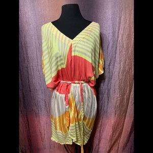 NWT $121 Testament colorful cover up dress w tie